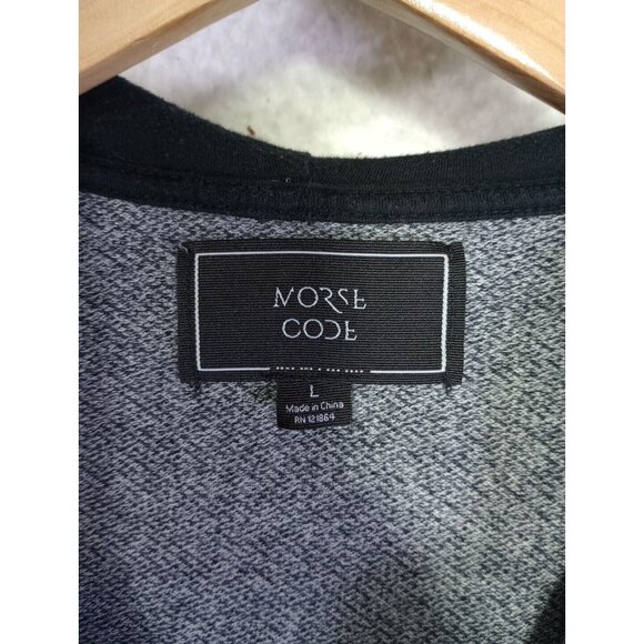 Morse Code 1/4 Zip Long Sleeve Hoodie Hooded Zippered Pockets Gray Men's L - Picture 4 of 11